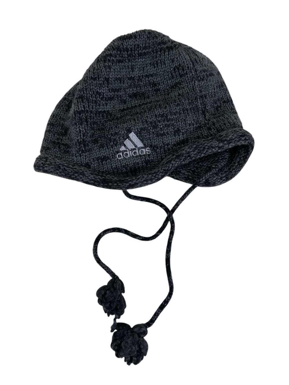 adidas Kids Youth Y2K 2000s Knit Earflap Tassel Winter Hat Gray One Size